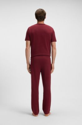 Bas de pyjama en coton m&eacute;lang&eacute; &agrave; logo brod&eacute;, Rouge sombre