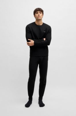 Pantalones de pijama de algod&oacute;n con estructura de rejilla, Negro