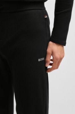 Pantalones de pijama de algod&oacute;n con estructura de rejilla, Negro
