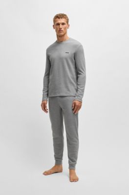 Waffle-structure pyjama bottoms in a cotton blend, Grey
