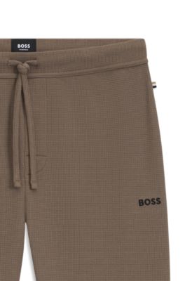 Pantalones de pijama de algod&oacute;n con estructura de rejilla, Marr&oacute;n
