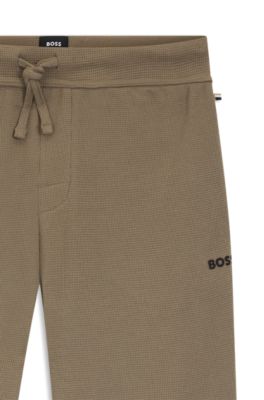 Pantalones de pijama de punto con estructura de rejilla, Marr&oacute;n claro