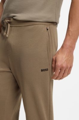 Pantalones de pijama de algod&oacute;n con estructura de rejilla, Marr&oacute;n claro