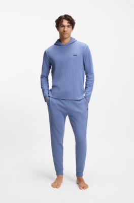 Pantalones de pijama de algod&oacute;n con estructura de rejilla, Celeste