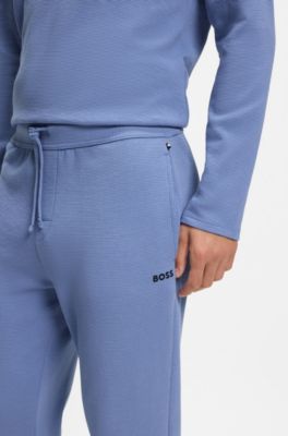 Pantalones de pijama de algod&oacute;n con estructura de rejilla, Celeste
