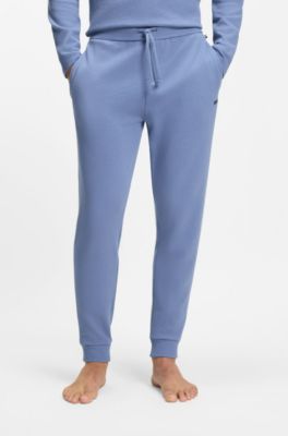 Pantalones de pijama de algod&oacute;n con estructura de rejilla, Celeste