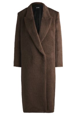 Hugo Boss Long-length Coat In Alpaca And Wool In Brown