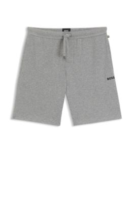 Short de pyjama en coton m&eacute;lang&eacute; avec logo brod&eacute;, Gris