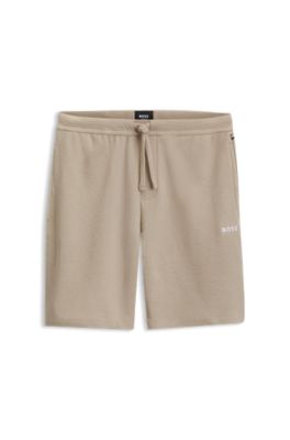 Shorts de pijama en algod&oacute;n con logo bordado, Beige claro