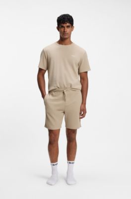 Shorts de pijama en algod&oacute;n con logo bordado, Beige claro