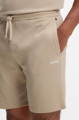 Shorts de pijama en algod&oacute;n con logo bordado, Beige claro