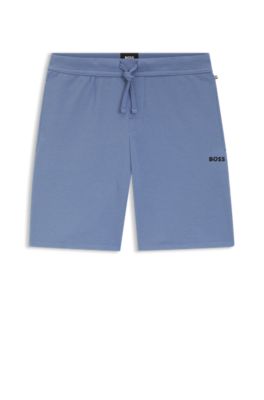 Cotton-blend pajama shorts with embroidered logo, Light Blue