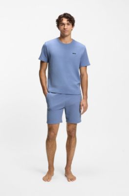 Cotton-blend pajama shorts with embroidered logo, Light Blue