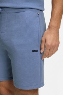 Cotton-blend pajama shorts with embroidered logo, Light Blue