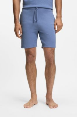 Cotton-blend pajama shorts with embroidered logo, Light Blue