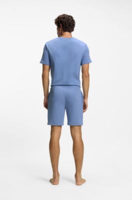 Cotton-blend pajama shorts with embroidered logo, Light Blue