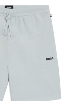 Cotton-blend pajama shorts with embroidered logo, Light Blue