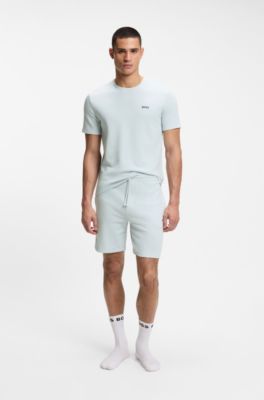 Shorts de pijama en algod&oacute;n con logo bordado, Celeste