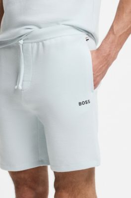 Shorts de pijama en algod&oacute;n con logo bordado, Celeste