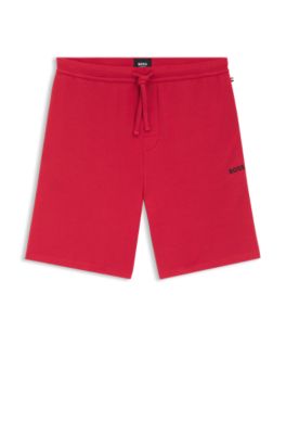 Cotton-blend pajama shorts with embroidered logo, Red