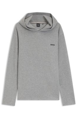Sudadera de pijama de algod&oacute;n con estructura de rejilla y capucha, Gris