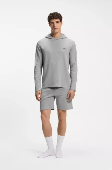 Cotton-blend pajama hoodie with waffle structure