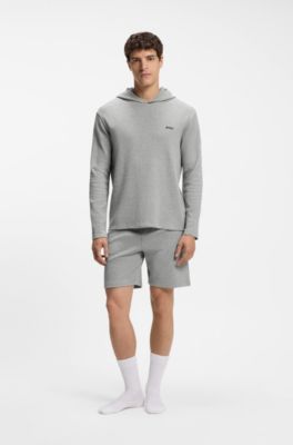 Cotton-blend pajama hoodie with waffle structure, Grey