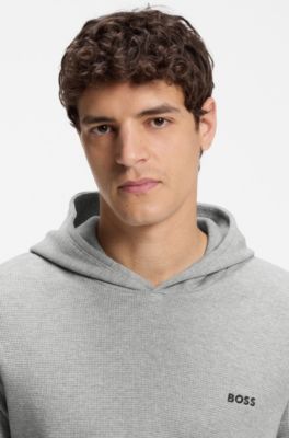 Sudadera de pijama de algod&oacute;n con estructura de rejilla y capucha, Gris