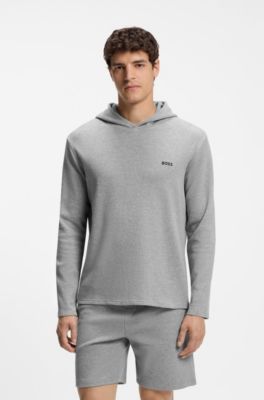 Sweat de pyjama en coton m&eacute;lang&eacute; &agrave; capuche et &agrave; la structure gaufr&eacute;e, Gris