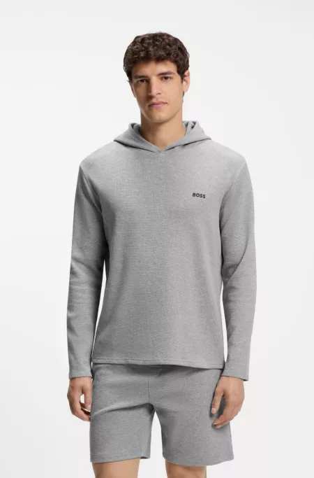 Cotton-blend pajama hoodie with waffle structure