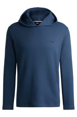Sweat de pyjama en coton m&eacute;lang&eacute; &agrave; capuche et &agrave; la structure gaufr&eacute;e, Bleu