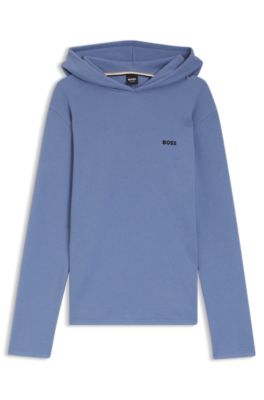 Cotton-blend pajama hoodie with waffle structure, Light Blue