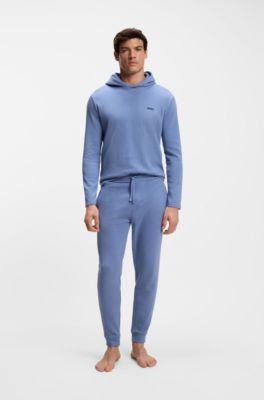Cotton-blend pajama hoodie with waffle structure, Light Blue