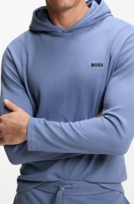 Sudadera de pijama de algod&oacute;n con estructura de rejilla y capucha, Celeste