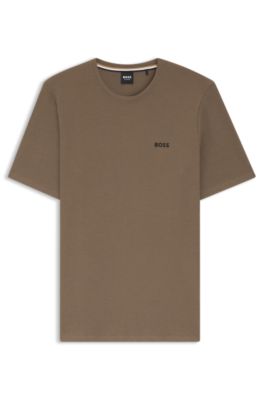 T-shirt de pyjama en coton m&eacute;lang&eacute; &agrave; logo brod&eacute;, Marron