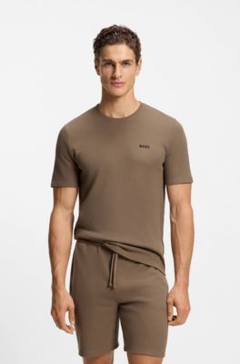 T-shirt de pyjama en coton m&eacute;lang&eacute; &agrave; logo brod&eacute;, Marron