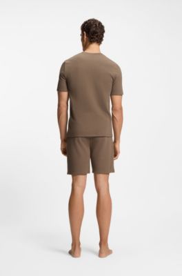 T-shirt de pyjama en coton m&eacute;lang&eacute; &agrave; logo brod&eacute;, Marron
