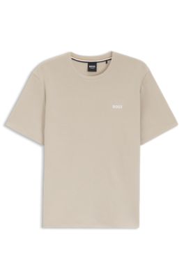 Camiseta de pijama en algod&oacute;n con logo bordado, Beige claro