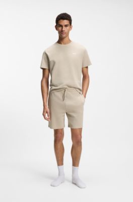 Camiseta de pijama en algod&oacute;n con logo bordado, Beige claro