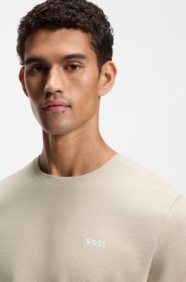 Camiseta de pijama en algod&oacute;n con logo bordado, Beige claro