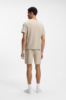 Camiseta de pijama en algod&oacute;n con logo bordado, Beige claro