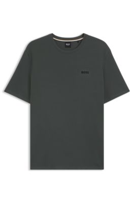 Cotton-blend pajama T-shirt with embroidered logo, Light Green