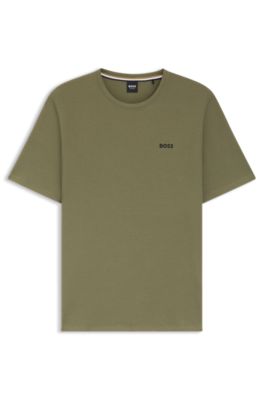 T-shirt de pyjama en coton m&eacute;lang&eacute; &agrave; logo brod&eacute;, Chaux