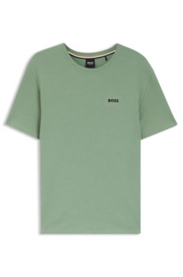 T-shirt de pyjama en coton m&eacute;lang&eacute; &agrave; logo brod&eacute;, Chaux