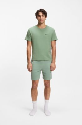 T-shirt de pyjama en coton m&eacute;lang&eacute; &agrave; logo brod&eacute;, Chaux