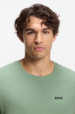 T-shirt de pyjama en coton m&eacute;lang&eacute; &agrave; logo brod&eacute;, Chaux