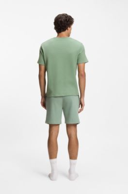 T-shirt de pyjama en coton m&eacute;lang&eacute; &agrave; logo brod&eacute;, Chaux