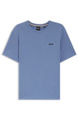Cotton-blend pajama T-shirt with embroidered logo, Light Blue