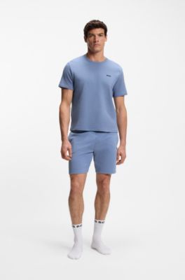 Cotton-blend pajama T-shirt with embroidered logo, Light Blue