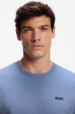 T-shirt de pyjama en coton m&eacute;lang&eacute; &agrave; logo brod&eacute;, bleu clair